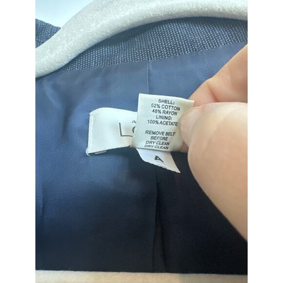 Loft Navy Blue Button Down Blazer, Elbow Length Sleeves Cotton Blend with Belt - Picture 3 of 7